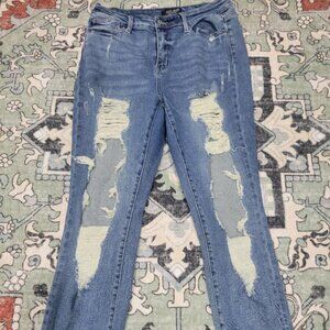 Women's Judy Blue Straight Fit High Waist Distressed Denim Jeans Sz 15/32